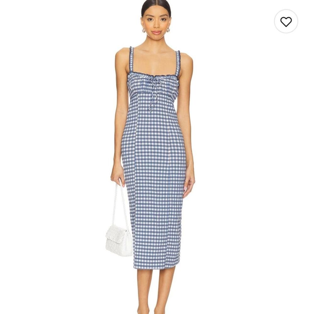 Free People Lucinda Midi Dress in Gingham blue and white size Small NWT
